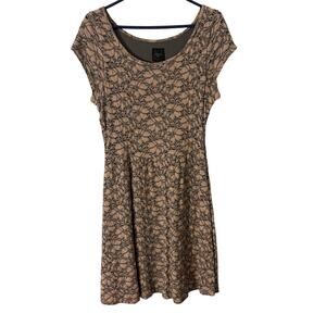 Anthropologie Deletta Lace Fit and Flare Dress M Taupe‎ Gray Stretch Skater